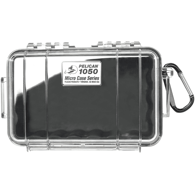 Pelican Micro Case, Black / Clear Polycarbonate 7.99" Long Crush/ Dust Proof / Watertight Foam Padding 6.31" x 3.68" 2.75" Interior Dimensions - 1050025100 Pelican Micro Case, Black / Clear Polycarbonate 7.99" Long Crush/ Dust Proof / Watertight Foam Padding 6.31" x 3.68" 2.75" Interior Dimensions - 1050025100