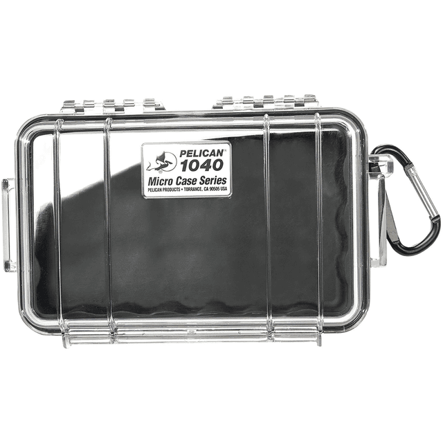 Pelican Micro Case, Black / Clear Polycarbonate 7.50" Long Crush/ Dust Proof / Watertight Foam Padding 6.50" x 3.87" x 1.75" Interior Dimensions - 1040025100 Pelican Micro Case, Black / Clear Polycarbonate 7.50" Long Crush/ Dust Proof / Watertight Foam Padding 6.50" x 3.87" x 1.75" Interior Dimensions - 1040025100