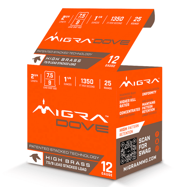 Migra Ammunitions M12UD75-9 Dove 12Gauge 2 3/4" 1 1/4oz 7.5/9Shot 25 Per Box Migra Ammunitions M12UD75-9 Dove 12Gauge 2 3/4" 1 1/4oz 7.5/9Shot 25 Per Box