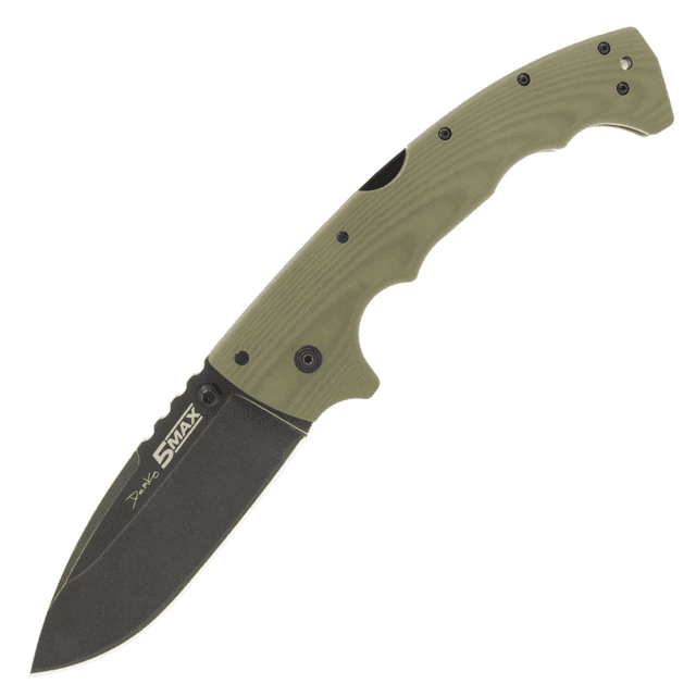 Cold Steel 5-Max Knife, 5" Folding Drop Point Plain Black Stonewashed S35VN Blade 7.13" OD Green Textured G10 Handle - CSFL50MAX Cold Steel 5-Max Knife, 5" Folding Drop Point Plain Black Stonewashed S35VN Blade 7.13" OD Green Textured G10 Handle - CSFL50MAX
