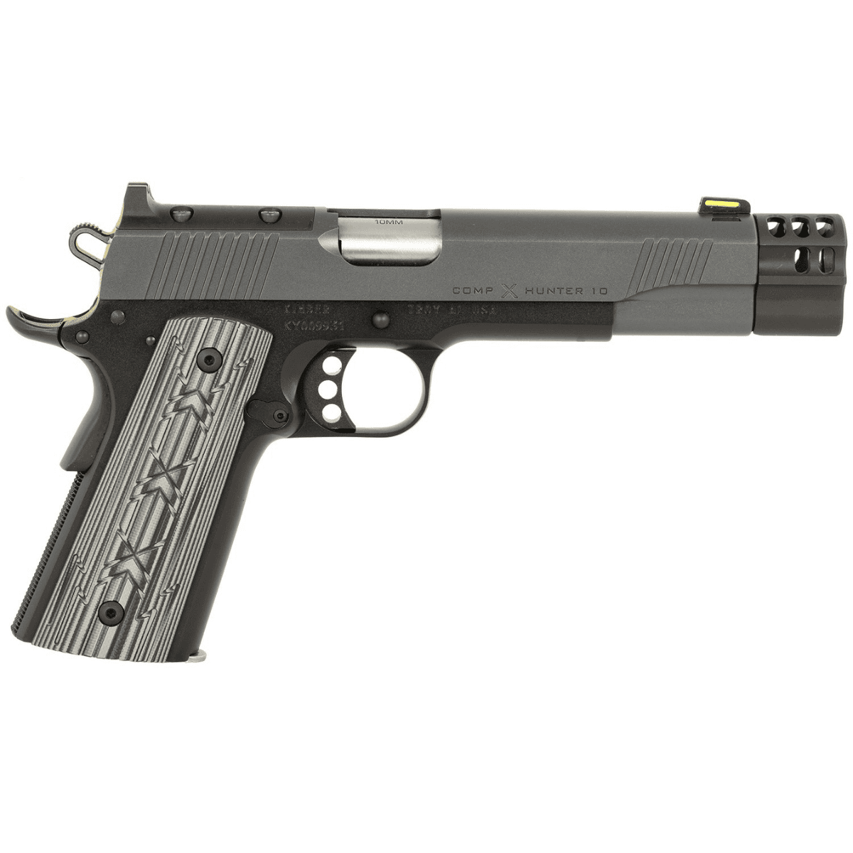 Kimber Mfg, Inc X Hunter Pistol, 5" Stainless Compensated Barrel KimPro II Gray Stainless Steel Optic Ready/Serrated Slide Kimpro II Black Stainless Steel Frame w/Beavertail Black/Gray G10 Grip 8+1rd Full Size Frame 10mm Auto - 3000470 Kimber Mfg, Inc X Hunter Pistol, 5" Stainless Compensated Barrel KimPro II Gray Stainless Steel Optic Ready/Serrated Slide Kimpro II Black Stainless Steel Frame w/Beavertail Black/Gray G10 Grip 8+1rd Full Size Frame 10mm Auto - 3000470