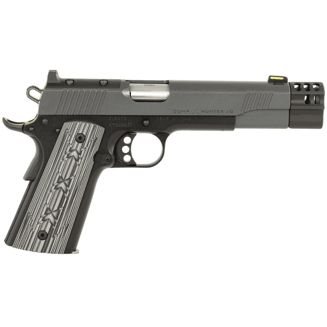 Kimber Mfg, Inc X Hunter Pistol, 5" Stainless Compensated Barrel KimPro II Gray Stainless Steel Optic Ready/Serrated Slide Kimpro II Black Stainless Steel Frame w/Beavertail Black/Gray G10 Grip 8+1rd Full Size Frame 10mm Auto - 3000470 Kimber Mfg, Inc X Hunter Pistol, 5" Stainless Compensated Barrel KimPro II Gray Stainless Steel Optic Ready/Serrated Slide Kimpro II Black Stainless Steel Frame w/Beavertail Black/Gray G10 Grip 8+1rd Full Size Frame 10mm Auto - 3000470
