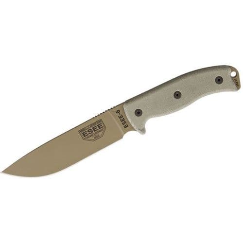 ESEE-6P-DE Dark Earth Plain Edge Knife, Black Sheath, Clip Plate ESEE-6P-DE Dark Earth Plain Edge Knife, Black Sheath, Clip Plate