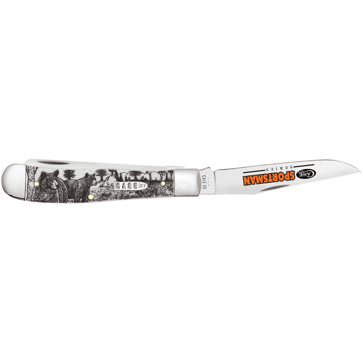 Case Sportsman Trapper Knife, 3.24" Clip/3.27"Spey Folding Plain Mirror Polished Tru-Sharp SS Blade Bear Wildlife Engraving Natural Bone Handle - 81223 Case Sportsman Trapper Knife, 3.24" Clip/3.27"Spey Folding Plain Mirror Polished Tru-Sharp SS Blade Bear Wildlife Engraving Natural Bone Handle - 81223