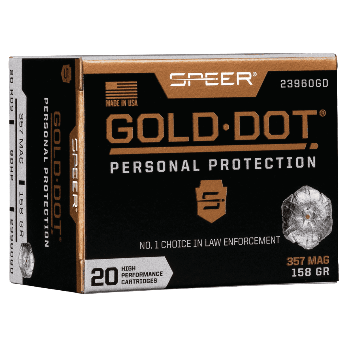 Speer 23960GD Gold Dot Personal Protection 357Mag 158gr Hollow Point 20 Per Box Speer 23960GD Gold Dot Personal Protection 357Mag 158gr Hollow Point 20 Per Box