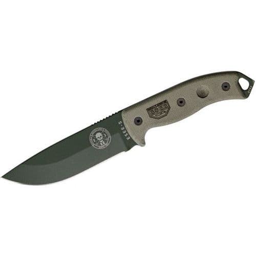 ESEE-5P-OD-E Green Plain Edge Knife, Tan Micarta Handles, Black Kydex Sheath, Clip Plate ESEE-5P-OD-E Green Plain Edge Knife, Tan Micarta Handles, Black Kydex Sheath, Clip Plate