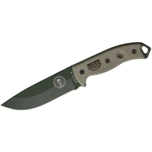 ESEE-5P-OD-E Green Plain Edge Knife, Tan Micarta Handles, Black Kydex Sheath, Clip Plate ESEE-5P-OD-E Green Plain Edge Knife, Tan Micarta Handles, Black Kydex Sheath, Clip Plate
