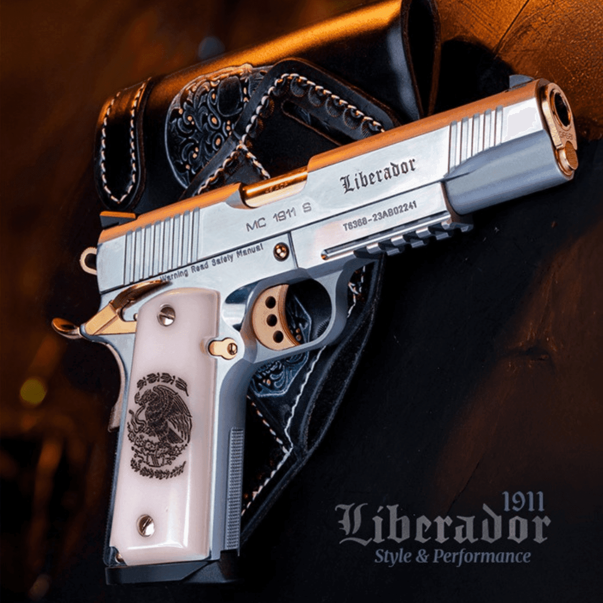 Girsan MC1911 S Liberador II Pistol, 5" Gold Plated PVD Stainless Steel Barrel Polished Serrated Stainless Steel Slide Chrome w/Gold Accents Stainless Steel Frame w/Beavertail & Picatinny Rail 9+1 38 Super - 391055 Girsan MC1911 S Liberador II Pistol, 5" Gold Plated PVD Stainless Steel Barrel Polished Serrated Stainless Steel Slide Chrome w/Gold Accents Stainless Steel Frame w/Beavertail & Picatinny Rail 9+1 38 Super - 391055