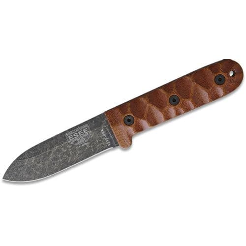 Patrick Rollins Camp-Lore Fixed 4.19" 1095 Black Stonewashed Plain Blade, Micarta Handles, Leather Sheath Patrick Rollins Camp-Lore Fixed 4.19" 1095 Black Stonewashed Plain Blade, Micarta Handles, Leather Sheath