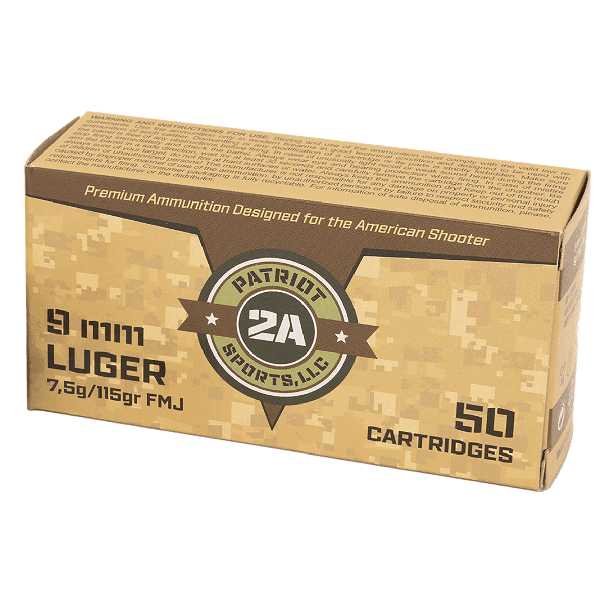 Patriot Sports P9MM115F 9mm 115gr Full Metal Jacket 50 Per Box Patriot Sports P9MM115F 9mm 115gr Full Metal Jacket 50 Per Box