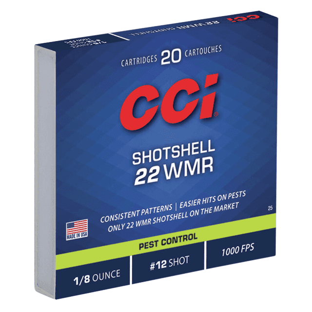 CCI 0025 Pest Control Shotshell 22 WMR 52gr #12 Shot 20 Per Box CCI 0025 Pest Control Shotshell 22 WMR 52gr #12 Shot 20 Per Box
