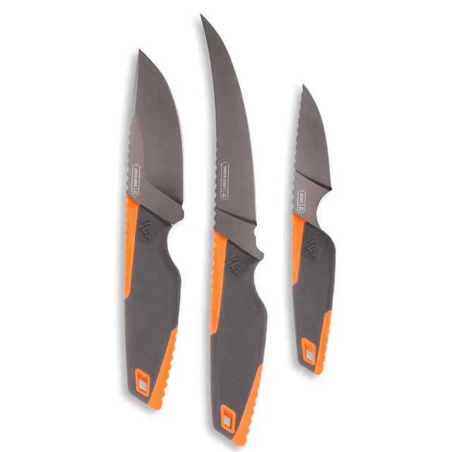 Outdoor Edge Vantex 4 Piece Kit, 3'' Caping Knife/ 5'' Boning Knife/ 3.5'' Skinning Knife/ Knife Sharpener/ Convenient Roll Pack - VNTX4C Outdoor Edge Vantex 4 Piece Kit, 3'' Caping Knife/ 5'' Boning Knife/ 3.5'' Skinning Knife/ Knife Sharpener/ Convenient Roll Pack - VNTX4C