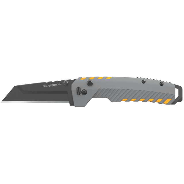 Outdoor Edge Razor XD2 Knife, 3'' Replaceable Blade Japanese 420J2 Steel Blade Gray TPE Over Gold ABS Handle - XDS230AC Outdoor Edge Razor XD2 Knife, 3'' Replaceable Blade Japanese 420J2 Steel Blade Gray TPE Over Gold ABS Handle - XDS230AC