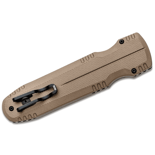 S.O.G Pentagon Knife, 3.79" OTF Spear Point Plain Black TiNi Cryo CPM S35VN Steel Blade Flat Dark Earth Aluminum Handle Ambidextrous - SOG15610257 S.O.G Pentagon Knife, 3.79" OTF Spear Point Plain Black TiNi Cryo CPM S35VN Steel Blade Flat Dark Earth Aluminum Handle Ambidextrous - SOG15610257