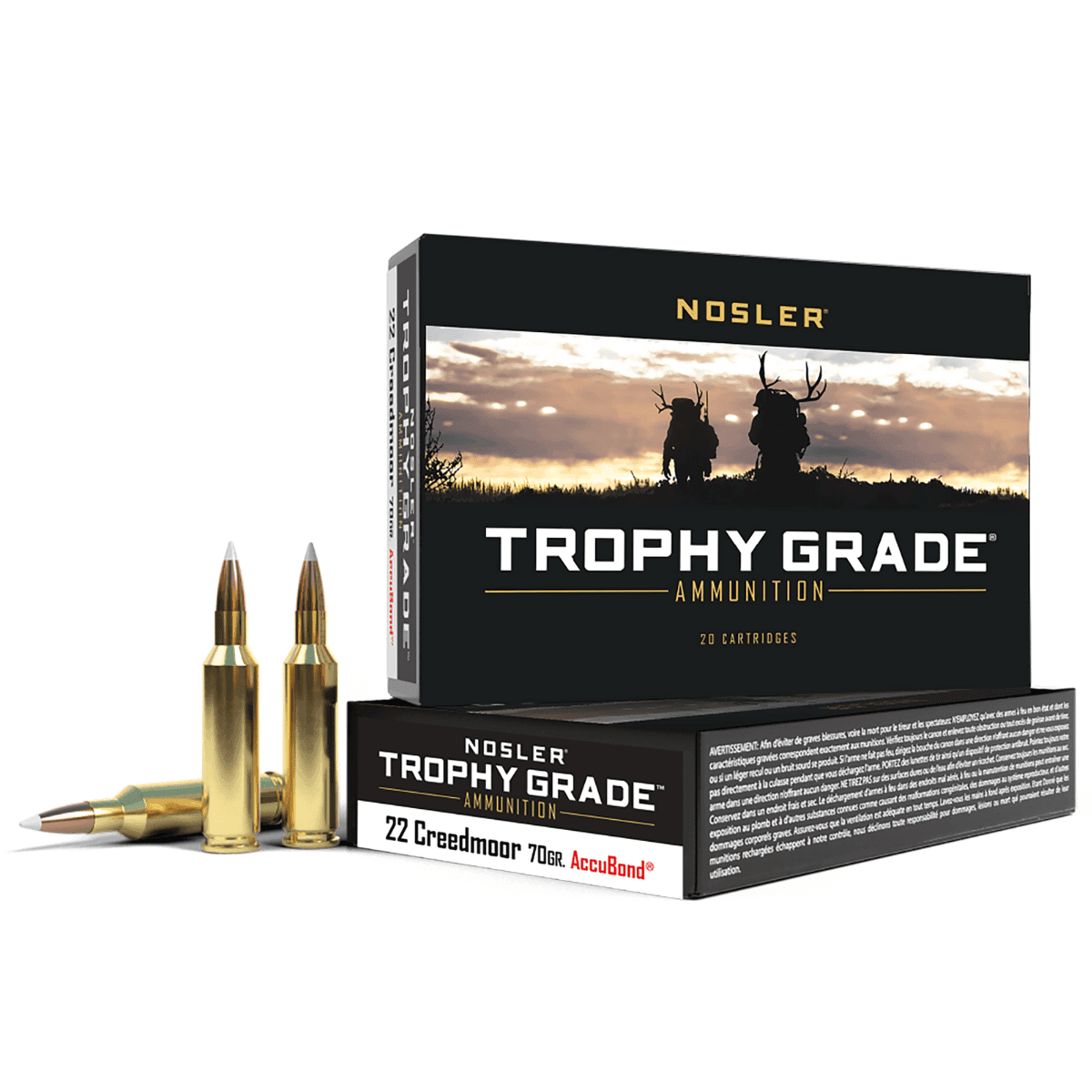 Nosler Trophy Grade Rifle Ammo, 70gr AccuBond 20 Per Box/10 Case 22 Creedmoor - 60152 Nosler Trophy Grade Rifle Ammo, 70gr AccuBond 20 Per Box/10 Case 22 Creedmoor - 60152