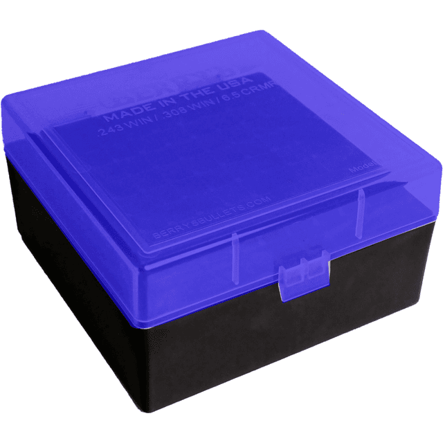 Berry's Ammo Box, Blue/Black Polypropylene 100rd Rifle .243 Win/ .308 Win - 87439 Berry's Ammo Box, Blue/Black Polypropylene 100rd Rifle .243 Win/ .308 Win - 87439
