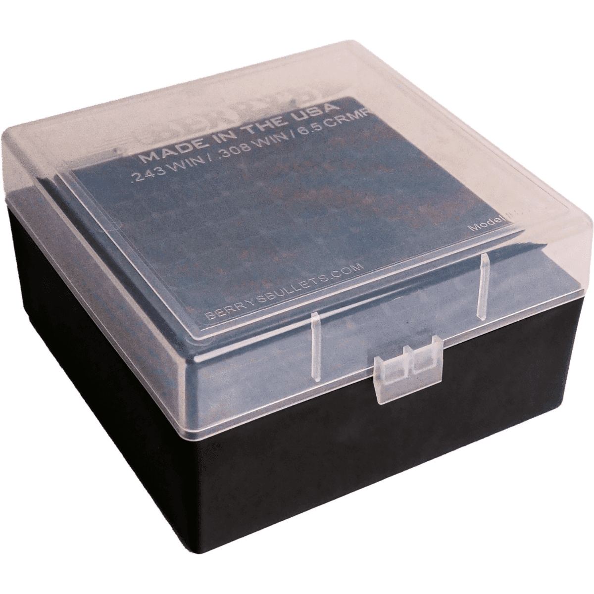 Berry's Ammo Box, Clear/Black Polypropylene 100rd Rifle .243 Win/ .308 Win/ 6.5 Creedmoor - 25338 Berry's Ammo Box, Clear/Black Polypropylene 100rd Rifle .243 Win/ .308 Win/ 6.5 Creedmoor - 25338
