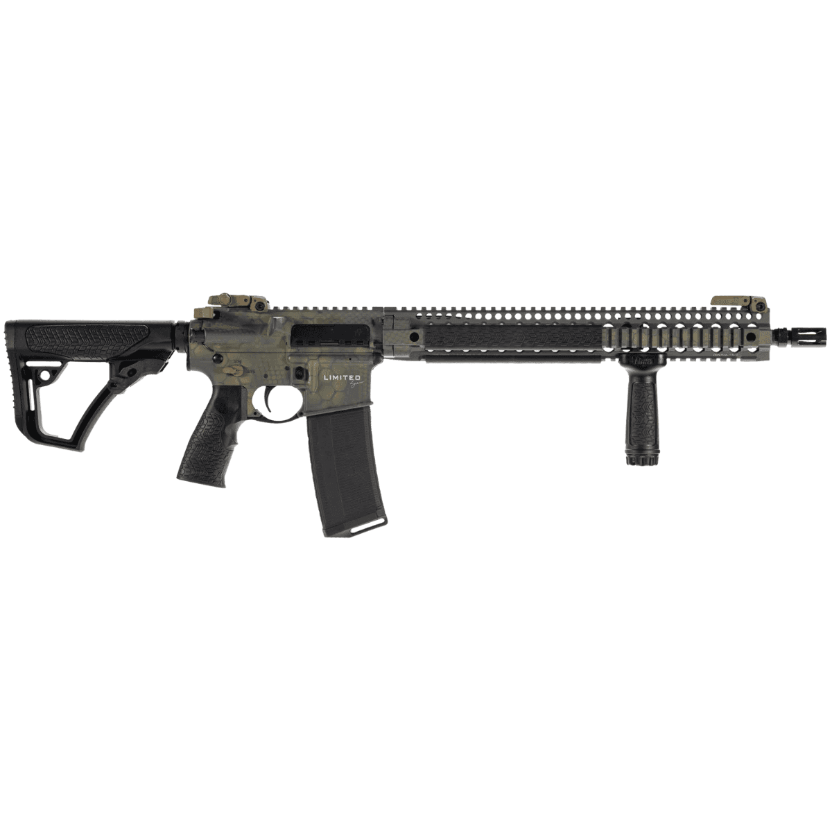 Daniel Defense DDM4 V9 *CA Compliant Rifle, 16" Crocodile Rattlecan Threaded Barrel Crocodile Rattlecan Picatinny Rail Aluminum Receiver DD Buttstock Black Polymer Stock Black Polymer Grip 10+1rd 5.56 NATO - DLRLIMSER-002-CC Daniel Defense DDM4 V9 *CA Compliant Rifle, 16" Crocodile Rattlecan Threaded Barrel Crocodile Rattlecan Picatinny Rail Aluminum Receiver DD Buttstock Black Polymer Stock Black Polymer Grip 10+1rd 5.56 NATO - DLRLIMSER-002-CC