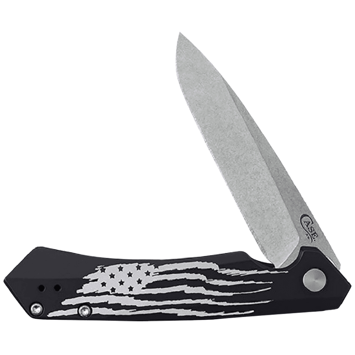 Case Kinzua Folding Spear Point Knife, 3.36'' Plain Stonewashed S35VN SS Blade Black Anodized w/US Flag Aluminum Handle - 10857 Case Kinzua Folding Spear Point Knife, 3.36'' Plain Stonewashed S35VN SS Blade Black Anodized w/US Flag Aluminum Handle - 10857