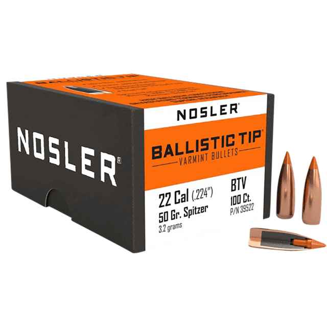 Nosler Ballistic Tip Bullets, 50gr Spitzer Point Small Game / Varmint 100/Box 22 Cal - 39522 Nosler Ballistic Tip Bullets, 50gr Spitzer Point Small Game / Varmint 100/Box 22 Cal - 39522