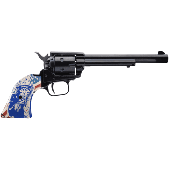 Heritage Mfg Rough Rider Revolver, 6.50" Black Black Zinc Alloy Frame & Cylinder Ivory w/Red/Blue Uncle Sam Grip Hammer/Thumb Safety Exposed Hammer 6 Shot 22 LR - RR22B6-US09 Heritage Mfg Rough Rider Revolver, 6.50" Black Black Zinc Alloy Frame & Cylinder Ivory w/Red/Blue Uncle Sam Grip Hammer/Thumb Safety Exposed Hammer 6 Shot 22 LR - RR22B6-US09