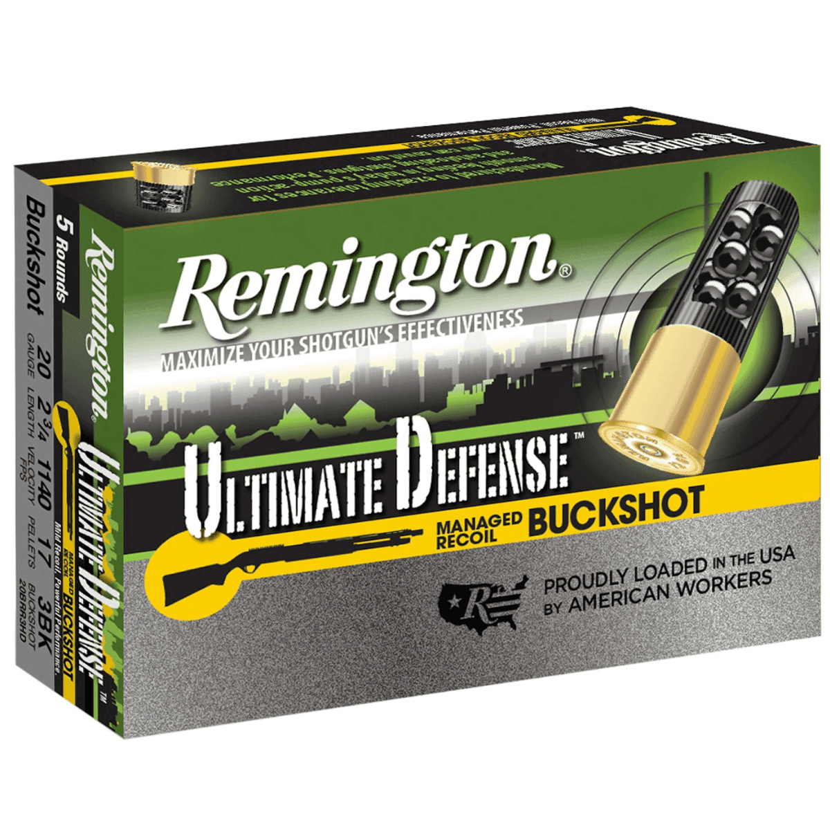 Remington Ammunition Ultimate Defense Buckshot Ammo, 2.75" 3Buck Shot 5 Per Box/20 Case 20 Gauge - 20681 Remington Ammunition Ultimate Defense Buckshot Ammo, 2.75" 3Buck Shot 5 Per Box/20 Case 20 Gauge - 20681
