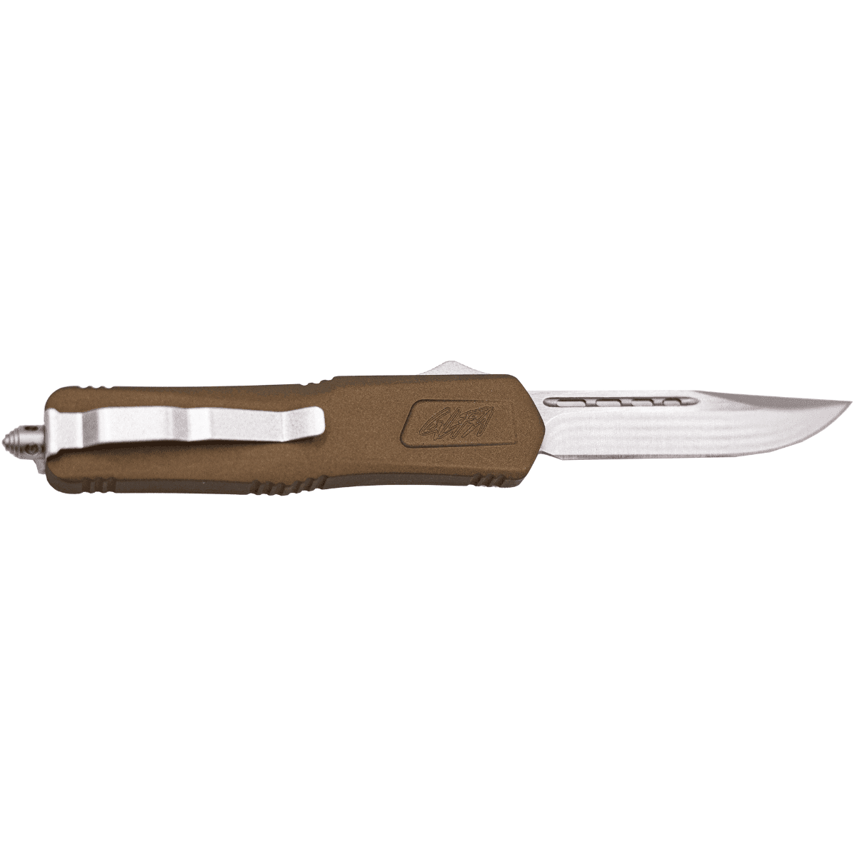 Great Lakes Firearms GLFA Knife, Medium 3.50" OTF Plain Steel Blade, Bronze Cerakote Aluminum Handle Includes Pocket Clip - GLKMDSMTBRZ Great Lakes Firearms GLFA Knife, Medium 3.50" OTF Plain Steel Blade, Bronze Cerakote Aluminum Handle Includes Pocket Clip - GLKMDSMTBRZ