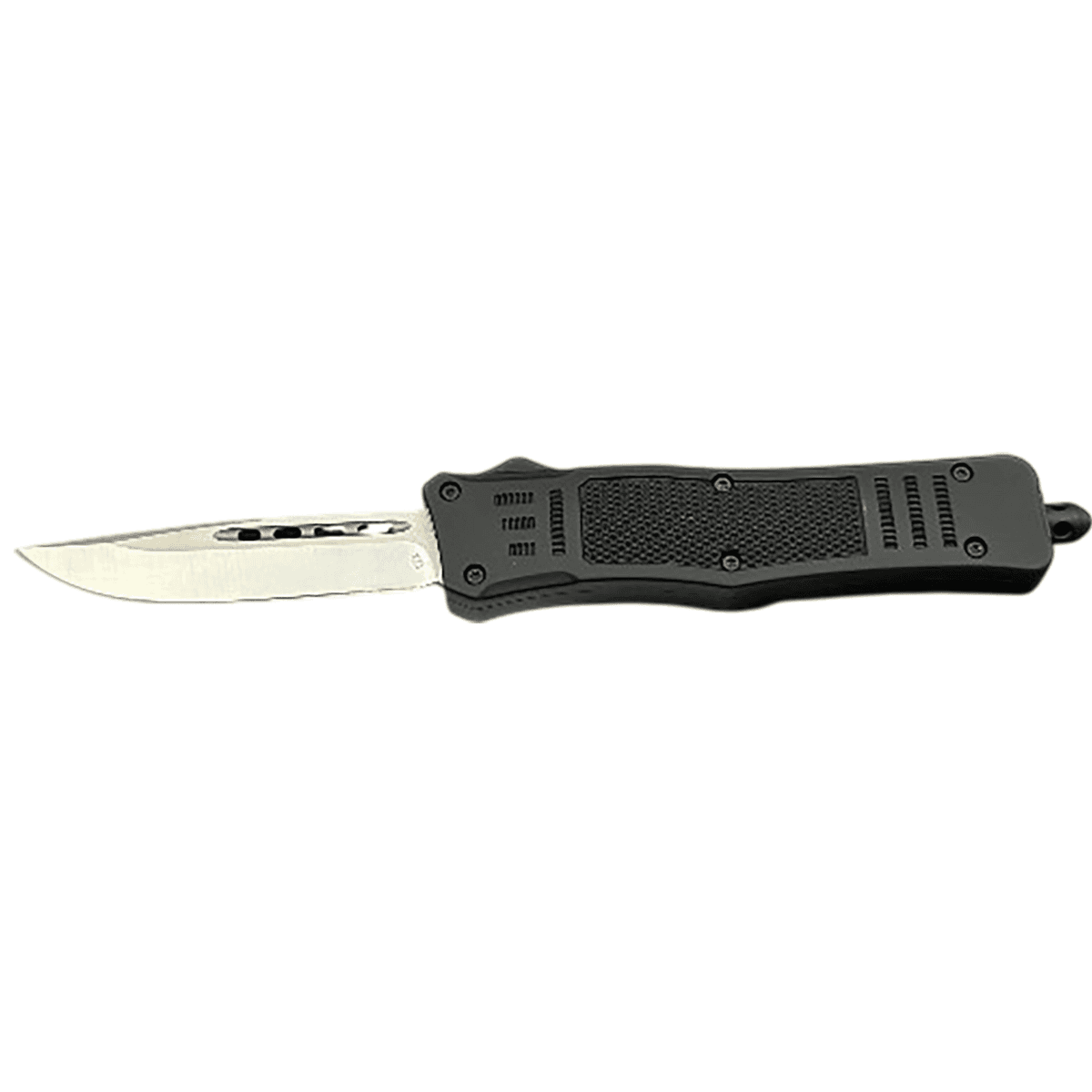 Steel River Knives Spartan Knife, OTF 3.25" Stainless Steel Drop Point Blade Black Handle Includes Pocket Clip - MT618BULDP Steel River Knives Spartan Knife, OTF 3.25" Stainless Steel Drop Point Blade Black Handle Includes Pocket Clip - MT618BULDP