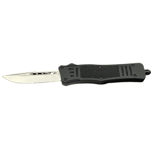 Steel River Knives Spartan Knife, OTF 3.25" Stainless Steel Drop Point Blade Black Handle Includes Pocket Clip - MT618BULDP Steel River Knives Spartan Knife, OTF 3.25" Stainless Steel Drop Point Blade Black Handle Includes Pocket Clip - MT618BULDP