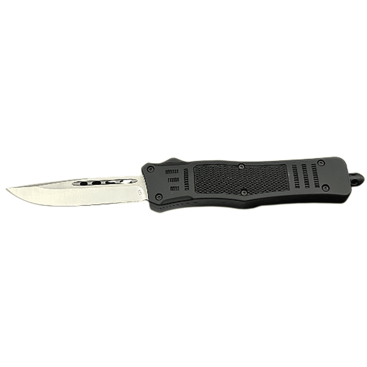 Steel River Knives Spartan Knife, OTF 3.75'' Stainless Steel Drop Point Plain Blade Black Aluminum Zinc Alloy Handle - MT620BULDP Steel River Knives Spartan Knife, OTF 3.75'' Stainless Steel Drop Point Plain Blade Black Aluminum Zinc Alloy Handle - MT620BULDP