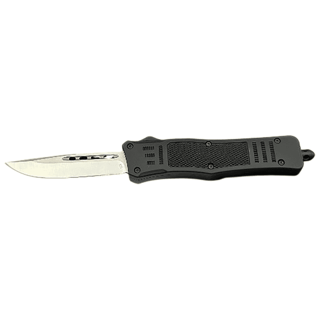 Steel River Knives Spartan Knife, OTF 3.75'' Stainless Steel Drop Point Plain Blade Black Aluminum Zinc Alloy Handle - MT620BULDP Steel River Knives Spartan Knife, OTF 3.75'' Stainless Steel Drop Point Plain Blade Black Aluminum Zinc Alloy Handle - MT620BULDP