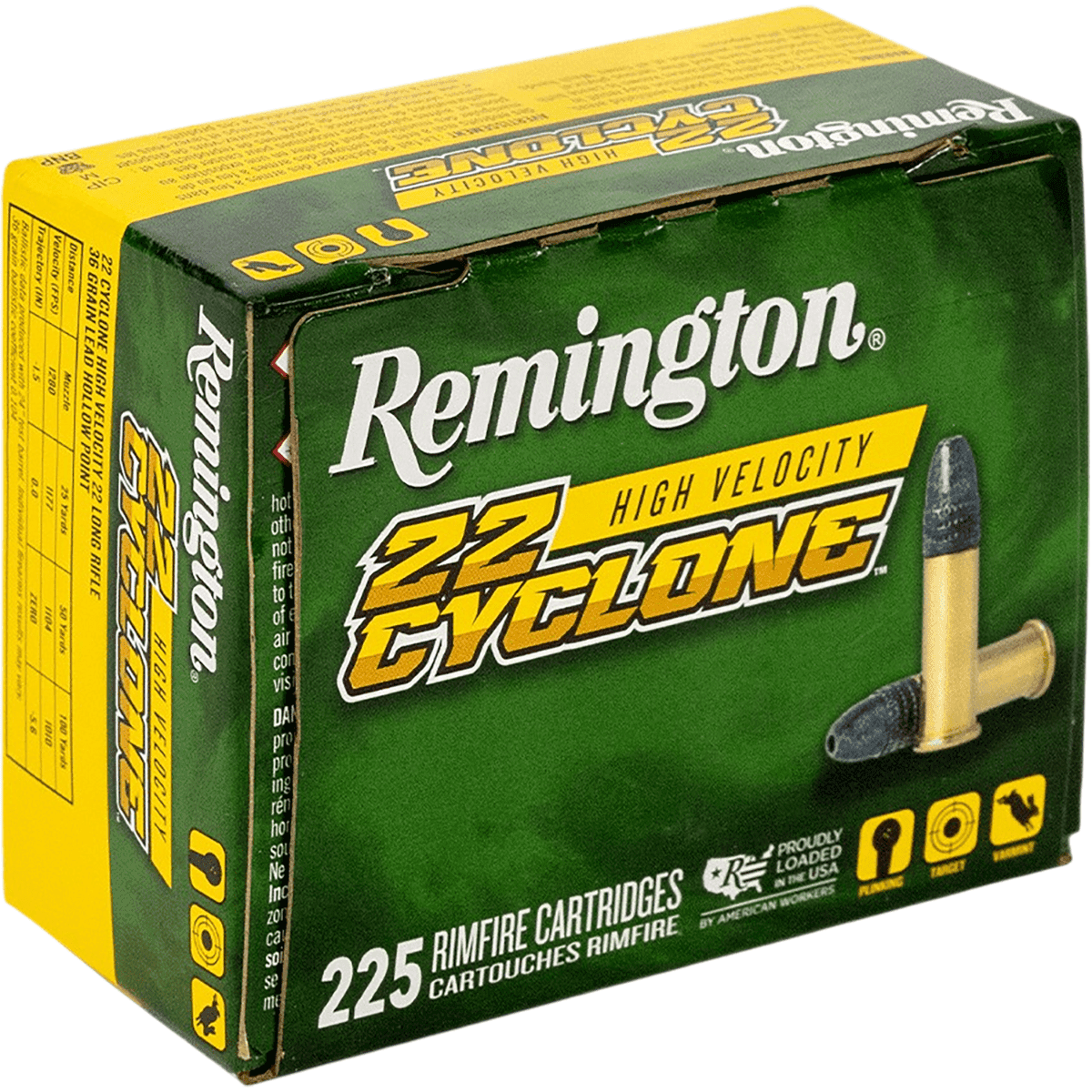 Remington Ammunition Cyclone Cartridge, 36gr Lead Hollow Point 225 Per Box/10 Case 22LR - R21261 Remington Ammunition Cyclone Cartridge, 36gr Lead Hollow Point 225 Per Box/10 Case 22LR - R21261