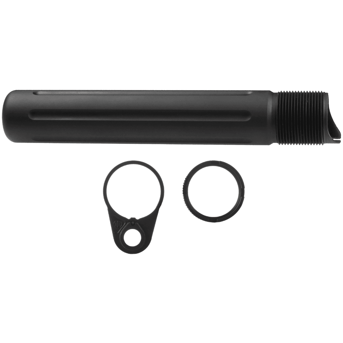 Primary Weapons Buffer Tube/ Ratchet Lock Castle Nut & End Plate Set, Black Anodized 7075 T-6 Aluminum - EBT-RLCN-KIT-P Primary Weapons Buffer Tube/ Ratchet Lock Castle Nut & End Plate Set, Black Anodized 7075 T-6 Aluminum - EBT-RLCN-KIT-P