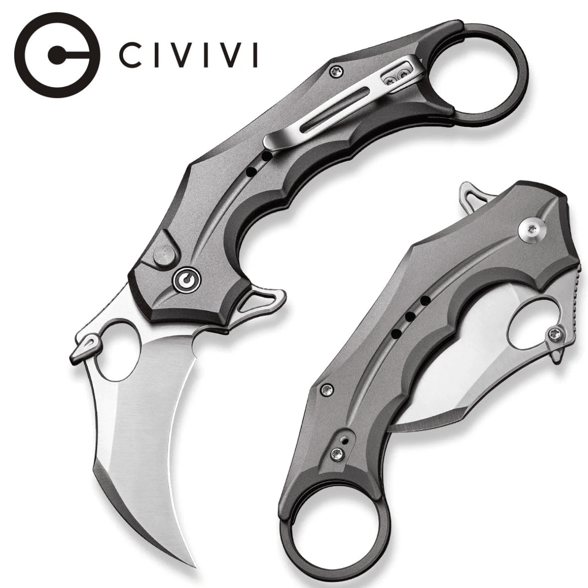 Civivi Knives Incisor II Knife, 2.02" Folding Karambit Plain Black Nitro-V Steel Blade Black w/Finger Ring Aluminum Handle - C16016B-1 Civivi Knives Incisor II Knife, 2.02" Folding Karambit Plain Black Nitro-V Steel Blade Black w/Finger Ring Aluminum Handle - C16016B-1