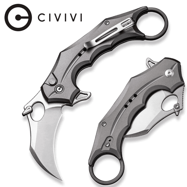 Civivi Knives Incisor II Knife, 2.02" Folding Karambit Plain Black Nitro-V Steel Blade Black w/Finger Ring Aluminum Handle - C16016B-1 Civivi Knives Incisor II Knife, 2.02" Folding Karambit Plain Black Nitro-V Steel Blade Black w/Finger Ring Aluminum Handle - C16016B-1