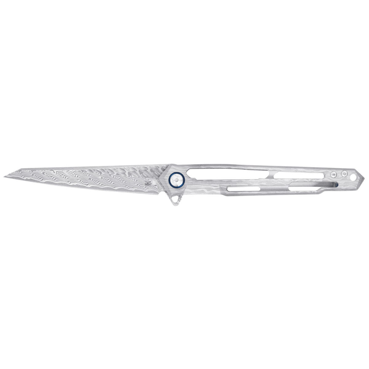 CobraTec Knives Ghost Knife, 3.88" Folding Wharncliffe Plain Damascus Blade 4.94" Cut Out Titanium Handle - CTGSTDAMWNS CobraTec Knives Ghost Knife, 3.88" Folding Wharncliffe Plain Damascus Blade 4.94" Cut Out Titanium Handle - CTGSTDAMWNS