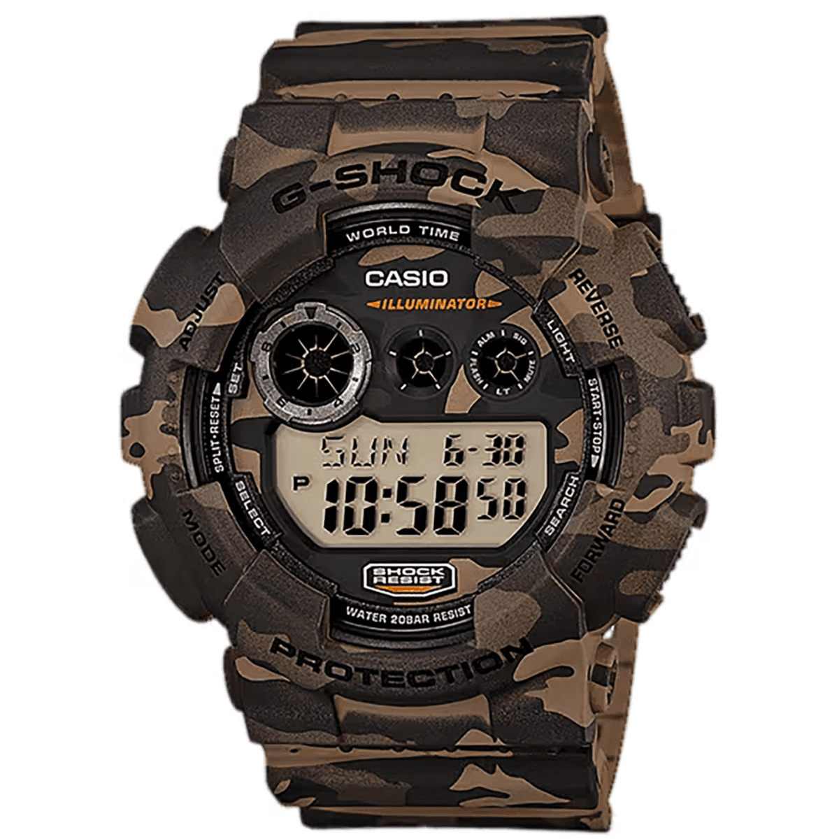 G-Shock Digital Watch, Woodland Camo Buckle Clasp Shock / Water Resistant - GD20CM5CR G-Shock Digital Watch, Woodland Camo Buckle Clasp Shock / Water Resistant - GD20CM5CR