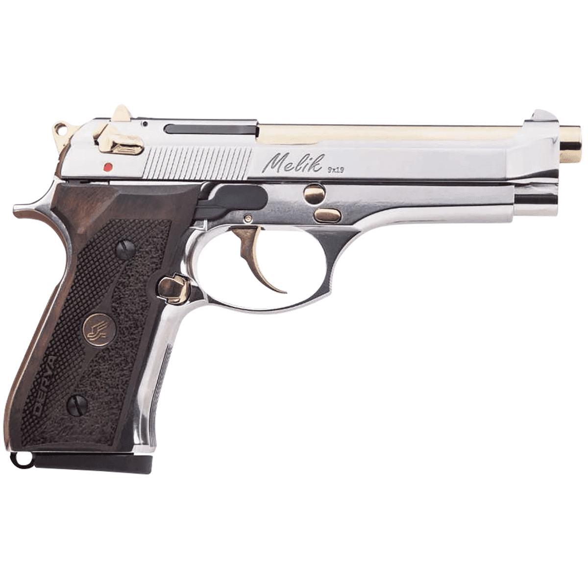 Derya Firearms Melik Pistol, 4.90" Gold TiN Steel Barrel Black Melonite Serrated Steel Slide Black Aluminum Frame Black Polymer Grip 10+1rd 9mm Luger - 10L.MELIK9.NG.TR Derya Firearms Melik Pistol, 4.90" Gold TiN Steel Barrel Black Melonite Serrated Steel Slide Black Aluminum Frame Black Polymer Grip 10+1rd 9mm Luger - 10L.MELIK9.NG.TR