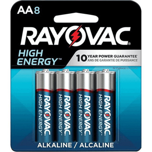 Rayovac AA HIGH ENERGY Alkaline Batteries, Silver/Blue 1.5 Volts 2,700 mAh (8) Single Pack - 8158T03 Rayovac AA HIGH ENERGY Alkaline Batteries, Silver/Blue 1.5 Volts 2,700 mAh (8) Single Pack - 8158T03