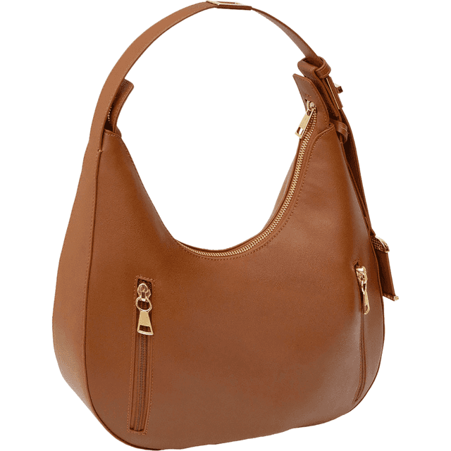 Bulldog Hobo Purse, Cognac Polyurethane Shoulder Bag Zipper - BDP092 Bulldog Hobo Purse, Cognac Polyurethane Shoulder Bag Zipper - BDP092