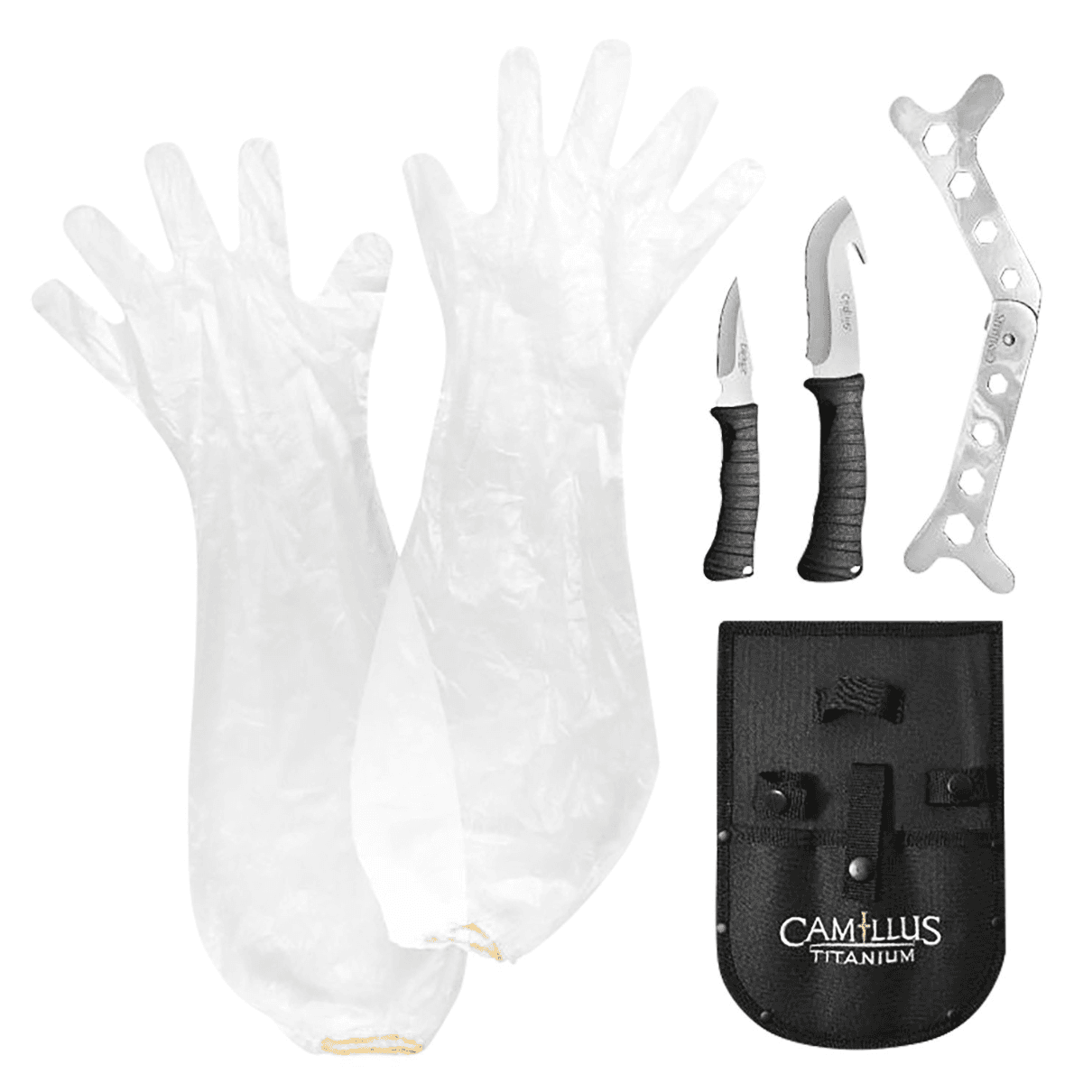 Camillus Hunting Kit, Fixed Caper/GutHook Plain Titanium Nitride Coated 5 Pieces - 19439 Camillus Hunting Kit, Fixed Caper/GutHook Plain Titanium Nitride Coated 5 Pieces - 19439