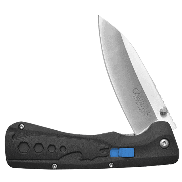 Camillus Inject Knife, 3.25" Folding Drop Point Silver Carbonitride Titanium D2 Steel Blade Black Textured Carbon Fiber Handle - 19368 Camillus Inject Knife, 3.25" Folding Drop Point Silver Carbonitride Titanium D2 Steel Blade Black Textured Carbon Fiber Handle - 19368