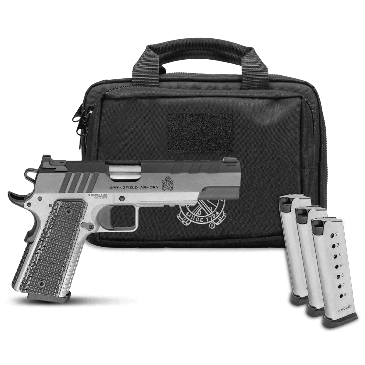Springfield Armory 1911 Emissary Pistol, 5" Stainless Match Grade Bull Barrel Stainless Steel Tri-Top Cut Slide Stainless Stainless Steel Frame w/Beavertail Black VZ Thin-Line G10 Grip 4 Mags & Case Gear Up Pkg 10mm Auto - PX9221L-PKG Springfield Armory 1911 Emissary Pistol, 5" Stainless Match Grade Bull Barrel Stainless Steel Tri-Top Cut Slide Stainless Stainless Steel Frame w/Beavertail Black VZ Thin-Line G10 Grip 4 Mags & Case Gear Up Pkg 10mm Auto - PX9221L-PKG