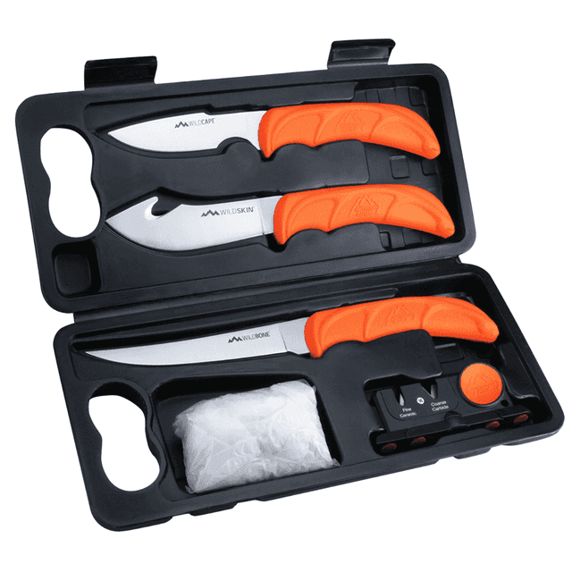 Outdoor Edge WildLite Game Processor Kit, Fixed Boning/Caper/Skinner Plain 420J2 SS Blades Blaze Orange Textured TPR Handles 5 Pieces Includes Carry Case - WL6 Outdoor Edge WildLite Game Processor Kit, Fixed Boning/Caper/Skinner Plain 420J2 SS Blades Blaze Orange Textured TPR Handles 5 Pieces Includes Carry Case - WL6
