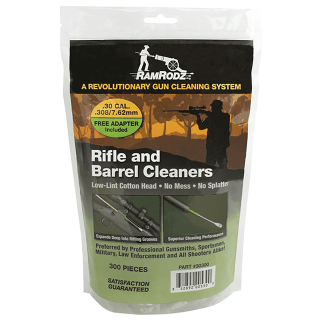 RamRodz Rifle & Barrel Cleaning Swabs, Cotton/Bamboo 3" Long 300 Per Bag Includes Rifle Adapter 7.62mm/30/308 Cal Rifle Firearm - 30300 RamRodz Rifle & Barrel Cleaning Swabs, Cotton/Bamboo 3" Long 300 Per Bag Includes Rifle Adapter 7.62mm/30/308 Cal Rifle Firearm - 30300