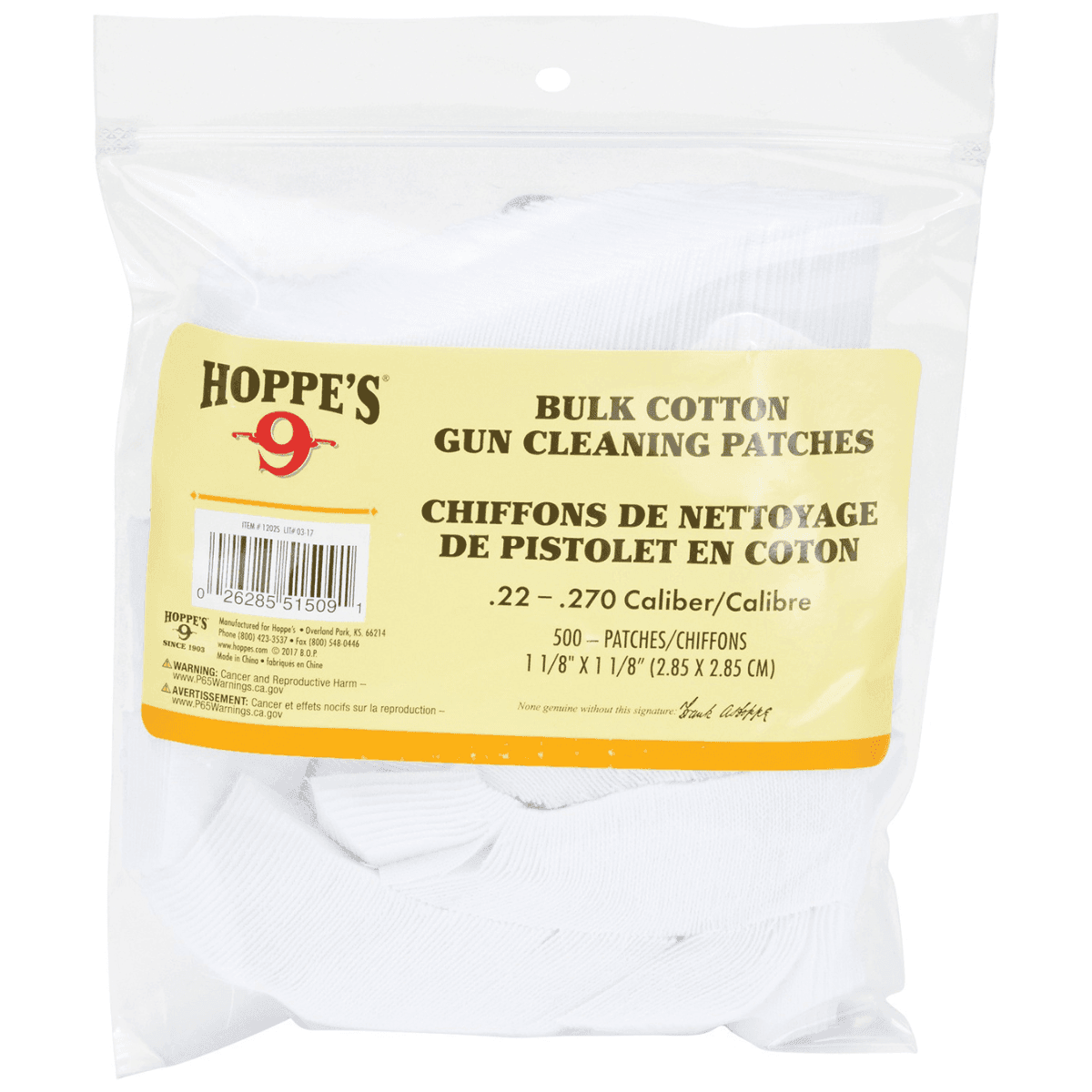 Hoppe's Gun Cleaning Patches Cleaning Cloth, 1.125" Cotton 500 Per Pkg 22-270 Cal - 1202S Hoppe's Gun Cleaning Patches Cleaning Cloth, 1.125" Cotton 500 Per Pkg 22-270 Cal - 1202S