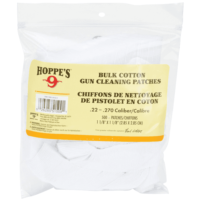 Hoppe's Gun Cleaning Patches Cleaning Cloth, 1.125" Cotton 500 Per Pkg 22-270 Cal - 1202S Hoppe's Gun Cleaning Patches Cleaning Cloth, 1.125" Cotton 500 Per Pkg 22-270 Cal - 1202S
