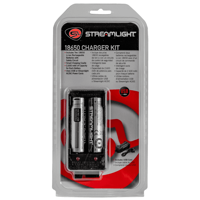 Streamlight 18650 Battery Charger w/Batteries, Black 18650 Li-ion Rechargeable Battery - 22010 Streamlight 18650 Battery Charger w/Batteries, Black 18650 Li-ion Rechargeable Battery - 22010