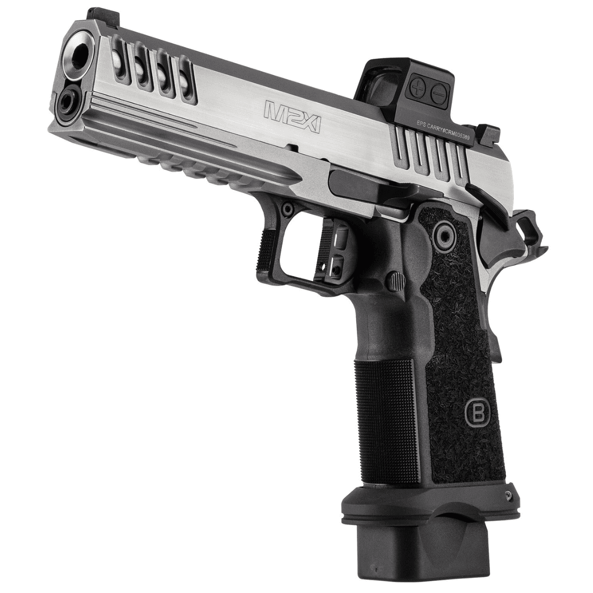 Bersa M2XI Pistol, 5" Stainless Match Grade Bull Barrel Brushed Stainless Lightening Cut/Optic Cut/Serrated Steel Slide & Brushed Stainless Stainless Steel Frame w/Beavertail & Picatinny Rail Black Polymer Grip 22+1rd 9mm - M2XIO5SSFN Bersa M2XI Pistol, 5" Stainless Match Grade Bull Barrel Brushed Stainless Lightening Cut/Optic Cut/Serrated Steel Slide & Brushed Stainless Stainless Steel Frame w/Beavertail & Picatinny Rail Black Polymer Grip 22+1rd 9mm - M2XIO5SSFN