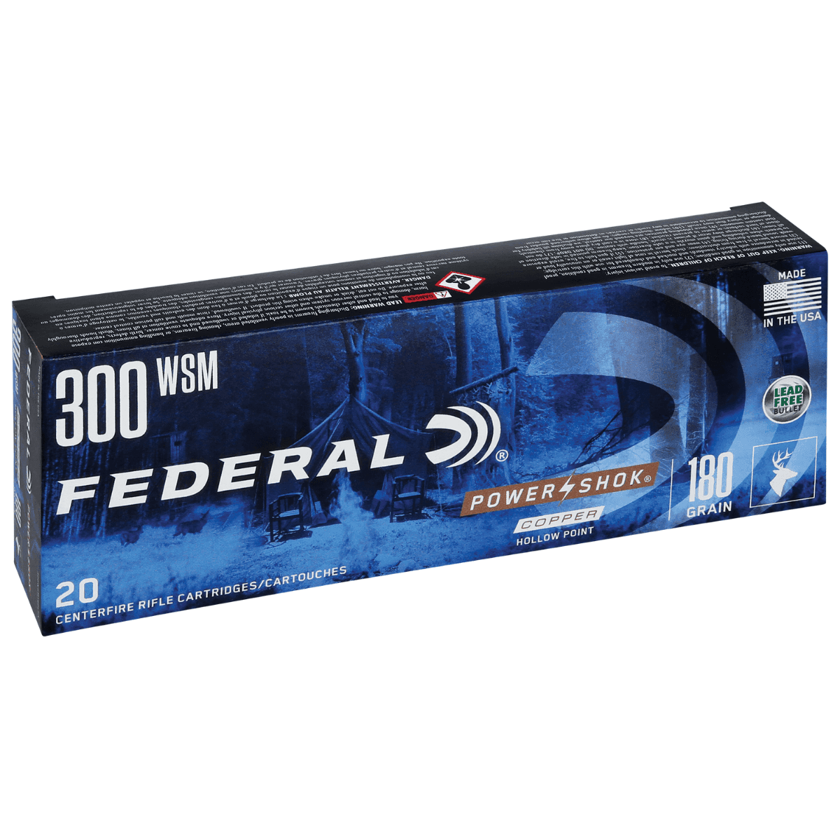 Federal Power-Shok Ammo, 180gr Copper Hollow Point 20 Per Box/10 Case 300WSM - 300WSM180LFA Federal Power-Shok Ammo, 180gr Copper Hollow Point 20 Per Box/10 Case 300WSM - 300WSM180LFA